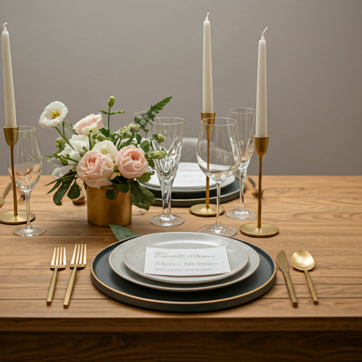 Luxury table setting with gold accents and flowers