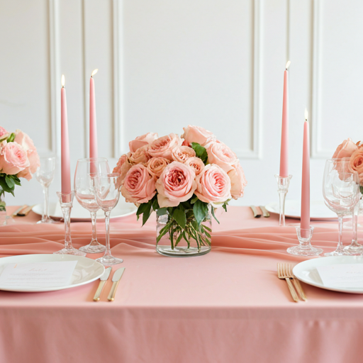 Bridal shower table decoration with pink flowers